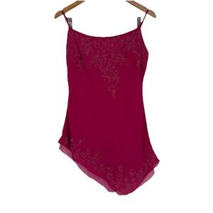 Vintage Y2K Pelicana Womens Beaded Cami Top L Pink Layered Coquette Fairy Retro
